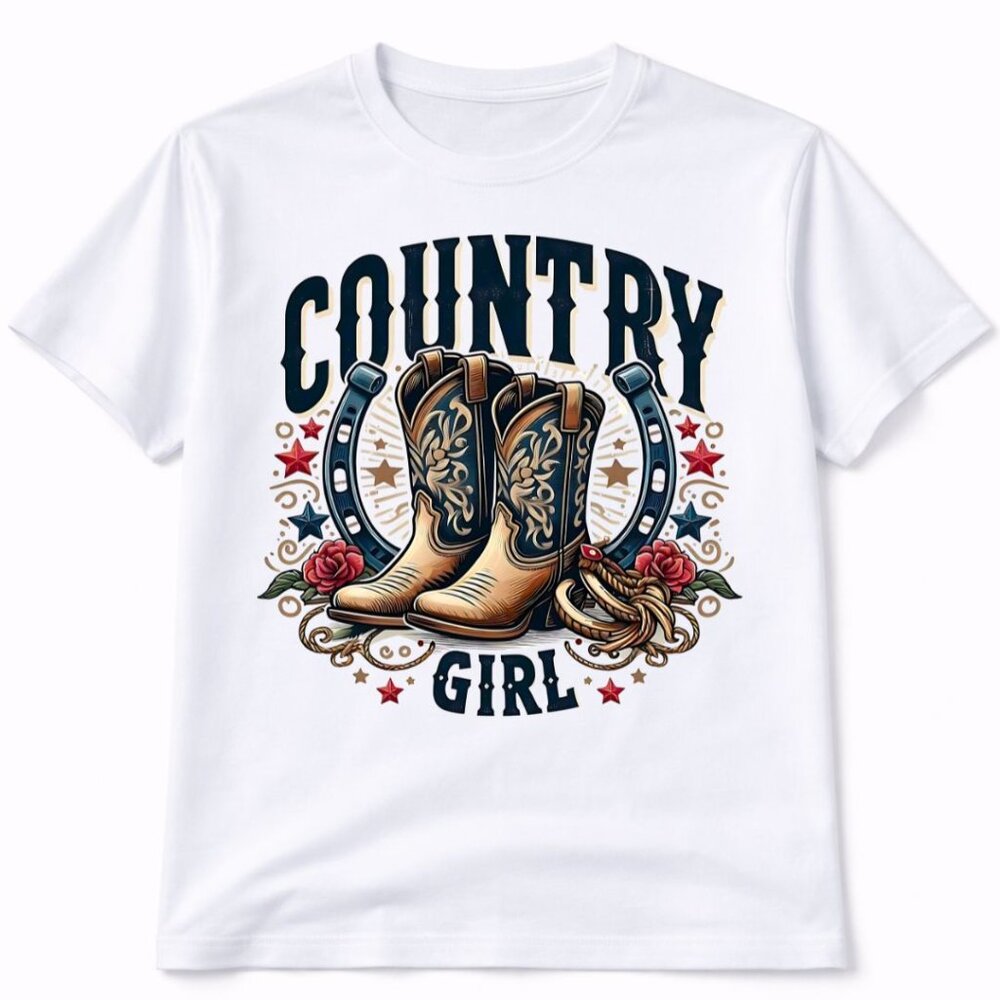 Country Girl Western Graphic T Shirt Trendy Boutique Style Tee Womens Gift White